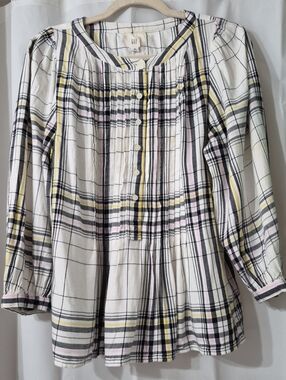 GAP Cream Plaid Button-Front Tunic with Pink and Yellow Jp]oStripes